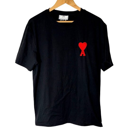 AMI  Black Big Ami Logo Crewneck  T Shirt Men  Black  size  XXL - Picture 3 of 9